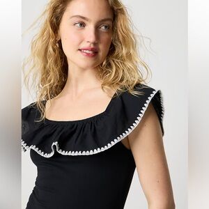 NWT j crew Black Top with Ruffle and White Trim size M/L